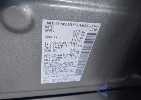 2017 Nissan Rogue Sv z USA, uszkodzony, nr VIN 5N1AT2MV6HC761456